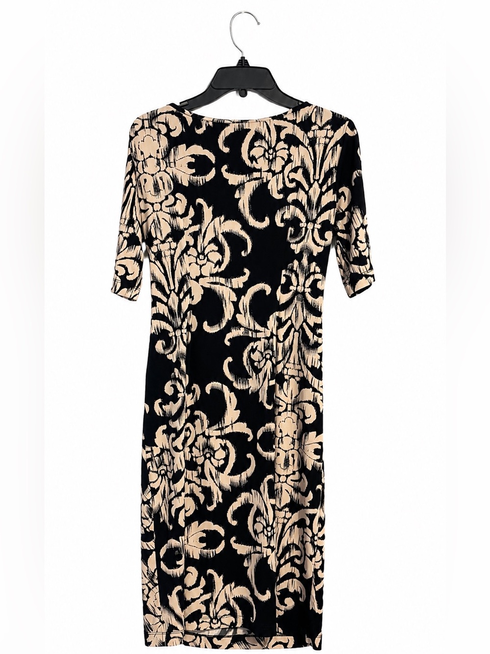 Connected Apparel Damask Dress 10 Black Beige Sheath Career Cocktail